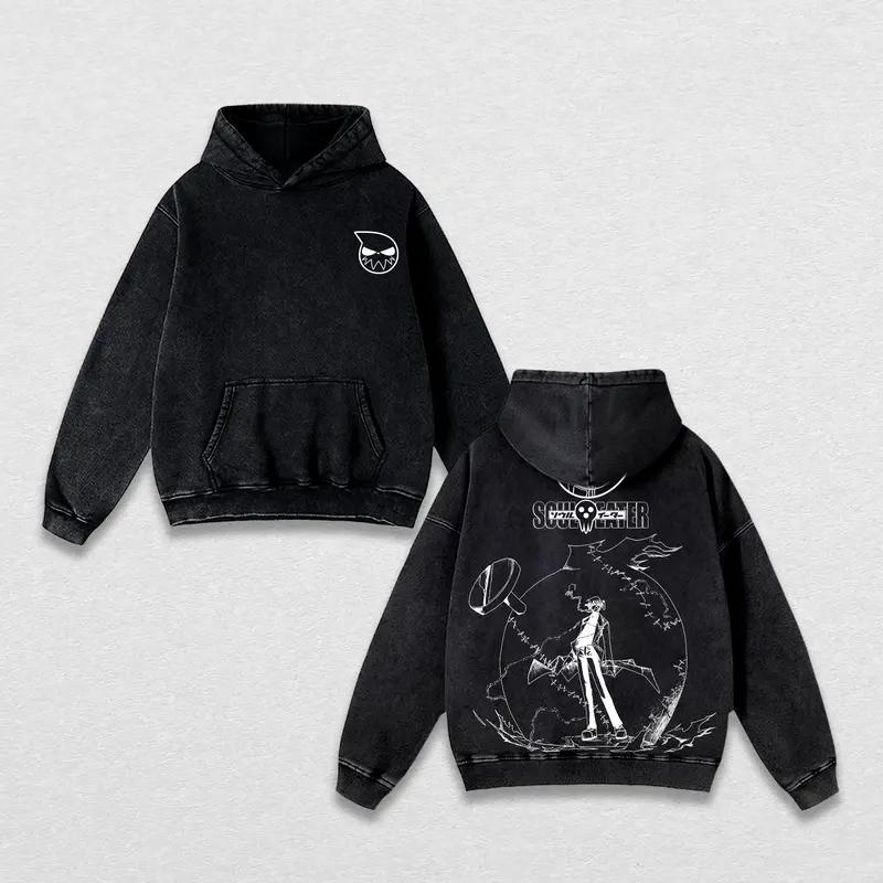 Albarn Maka Graphic Hooded Soul Eater Anime Streetwear Men Women Oversized Hoodies Washed Cotton Pullover Vintage Sweatshirt