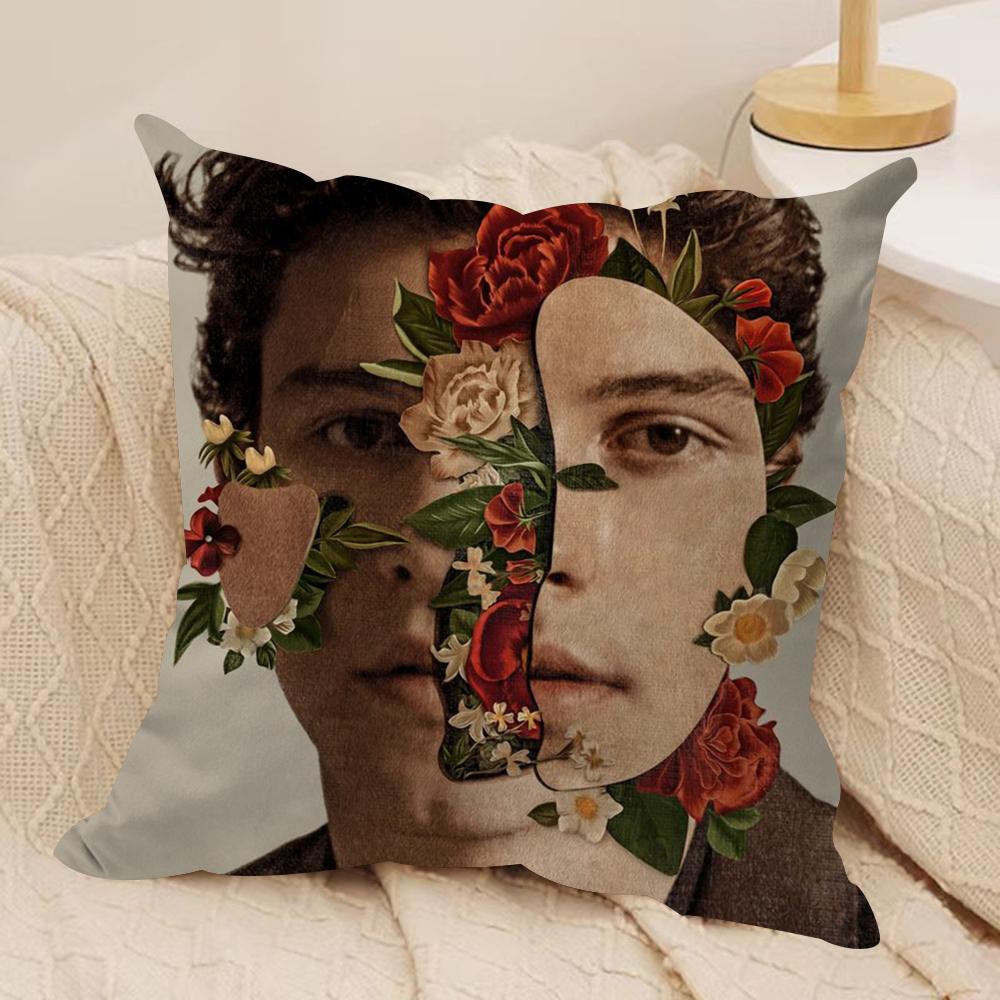 Sänger SShawn Mendes Kissenbezug Seidiger Kurzer Plüsch Beidseitig Bedruckter Kissenbezug für Sofa Alle Jahreszeiten Heimdekoration Geschenk