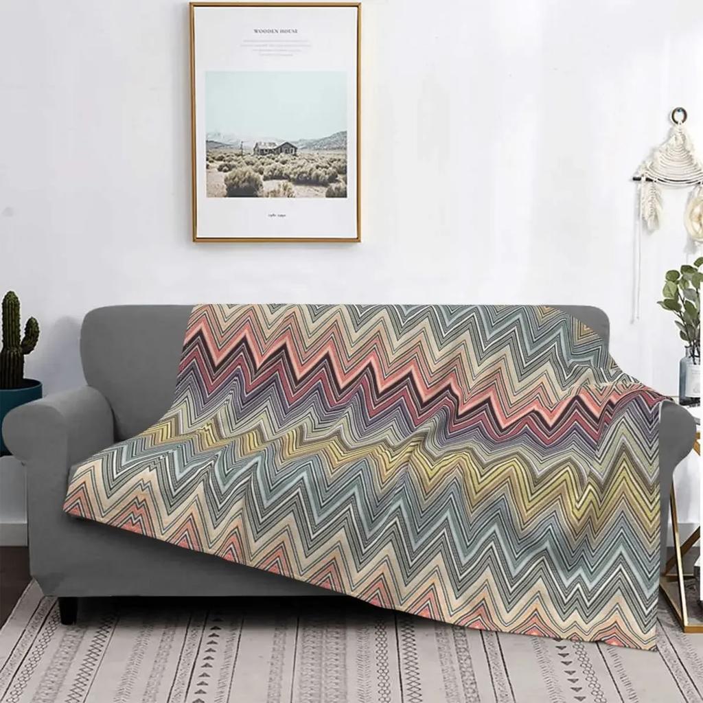 Coperte Plaid in Flanella Stile Boho Chic Moderno con Fantasia a Zigzag Traspiranti Morbide Autunnali Geometriche Multicolore per Divano Letti Bambini Adulti