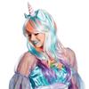 New Fashion Women Ear Unicorn Rainbow Wig Long Curly Wave Hair For Cosplay Party