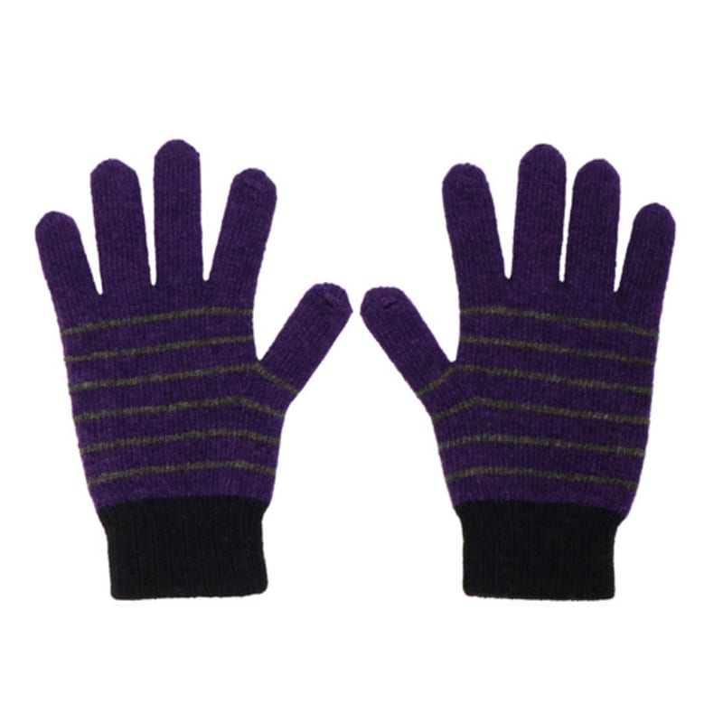KOOKEESEE Fingerhole Wool Stripe Knit Gloves (Purple/Black)