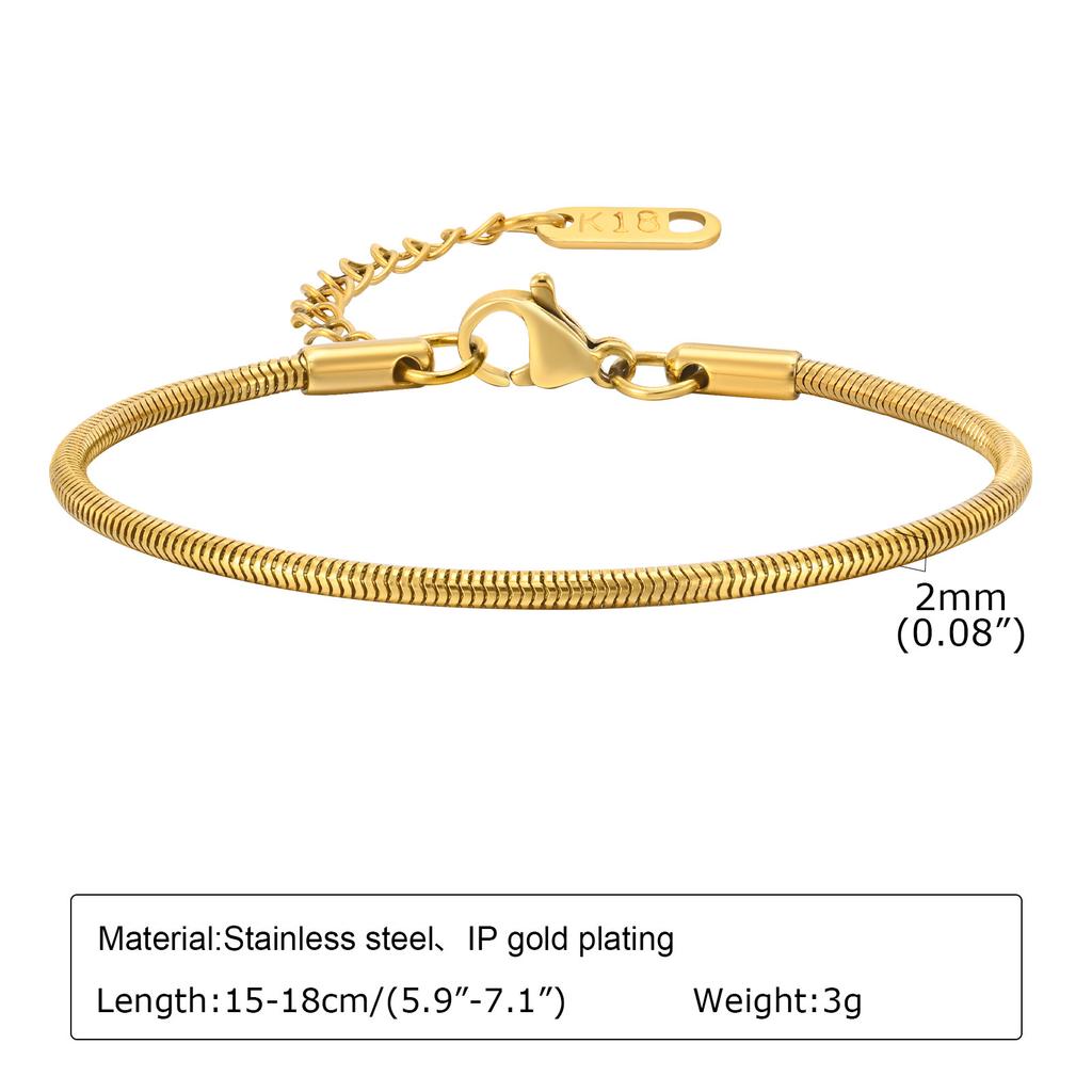 Rundes Schlangenglied-Armband für Damen, Fischgrät-Gliederarmband, Stapelbares Edelstahl 18 Karat Vergoldeter Schmuck 1mm-3mm