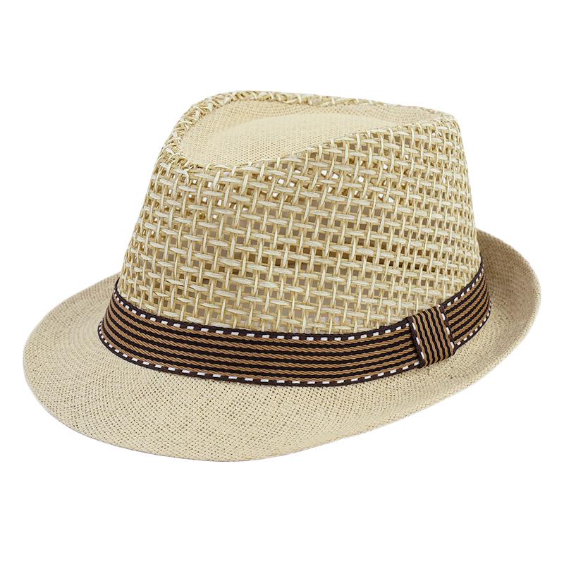 Summer Breathable Straw Fedora Hat - Vintage Jazz Style, Mesh Sun Protection, Perfect for Beach or British Look