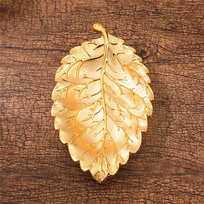 M-Modern-Leaf Texture Snack Plate Living Room Home Snack Tray Decorative Nut Plate Leaf Texture Alloy Crafts Snack Dish Gold 3PC