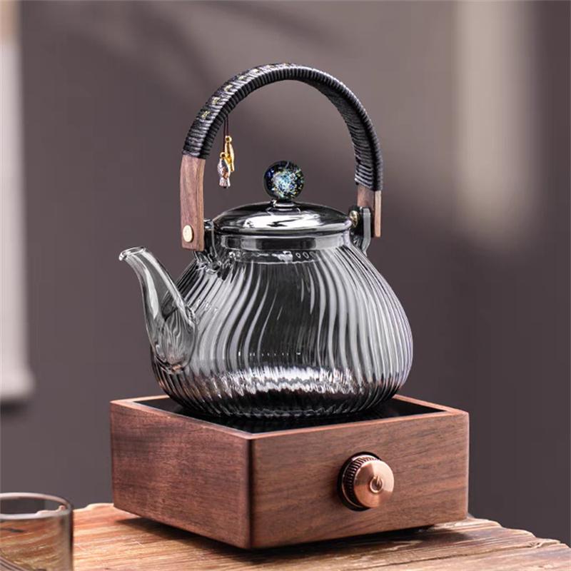 700ml Grau Gestreifte Glas Teekanne Teekessel Balken Teekanne Set Chinesisches Kung Fu Tee Set Teekocher Teeei Teegeschirr Tee Sets