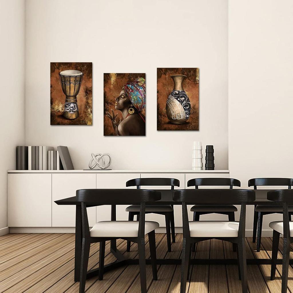 NutArtPic Ancient African Wall Art Canvas Tribal Vase Drum Painting Pictures Trditional Ethnic Africa Artwork Prints
