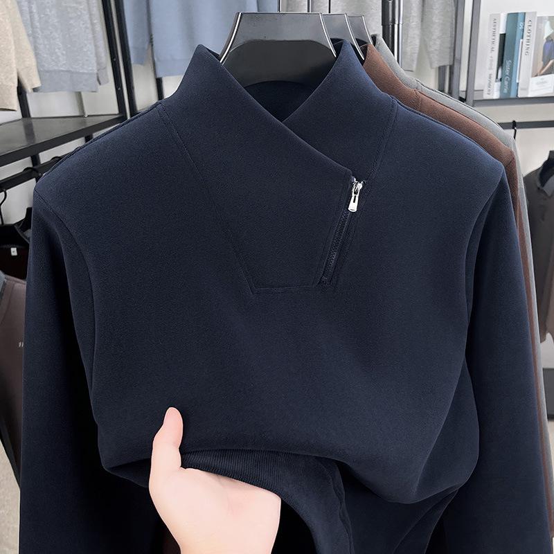 

Men s Cross-Border Hoodie: Warm Woolen Coral Fleece, Stylish Oblique Zipper, Knit Inner Layer, Long Sleeves for Autumn & Winter XXL/185 (160-170 lbs) темно-синього кольору