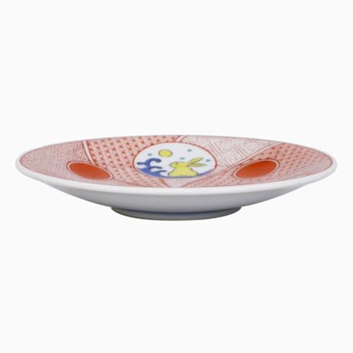 Hergestellt in Japan, Kutani-Keramik, Kutani Gosai Keramik, magnetisch, kleiner Teller, glücklicher kleiner Teller, Geschirr, japanisches Geschirr, 12cm, Kaninchen-Design, lebhaft