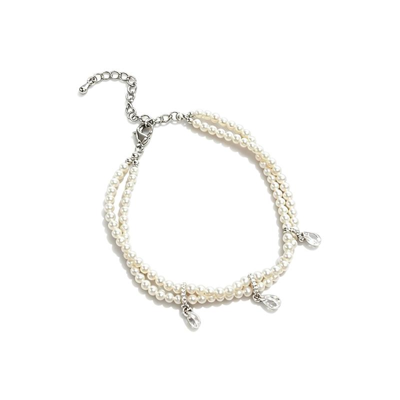 Teardrop Zircon Double Layer Pearl Bracelet 3mm Natural Freshwater Pearl Unique Women Wedding Wear High Grade Jewelry 3mm белый