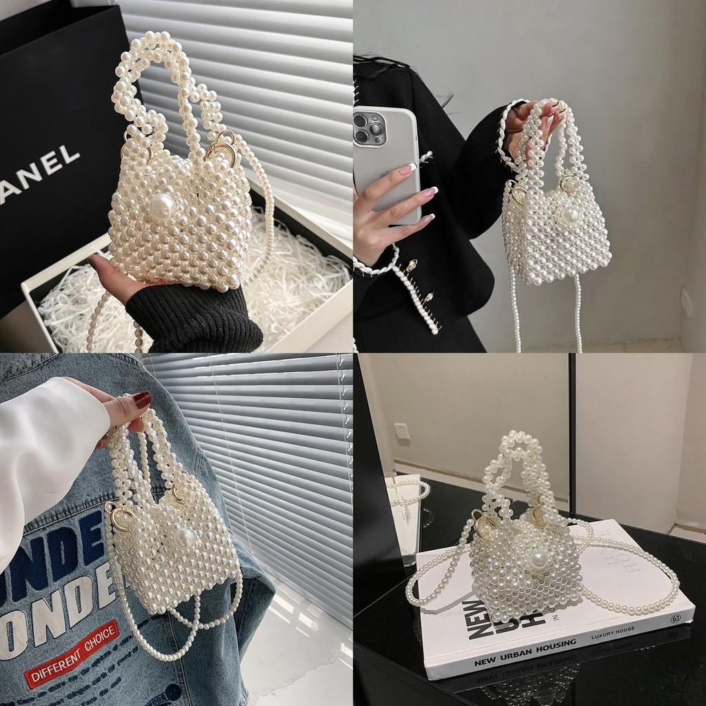 Water Pvc Compact Bucket Bag With Pearl Chain And Lock Closure For Wear Casual