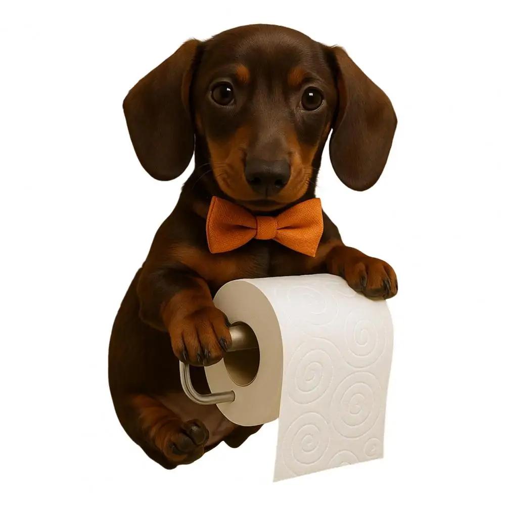 Fun Dog Wall-Mounted Toilet Paper Holder - Durable Resin Bathroom & Kitchen Tissue Roll Organizer Decor