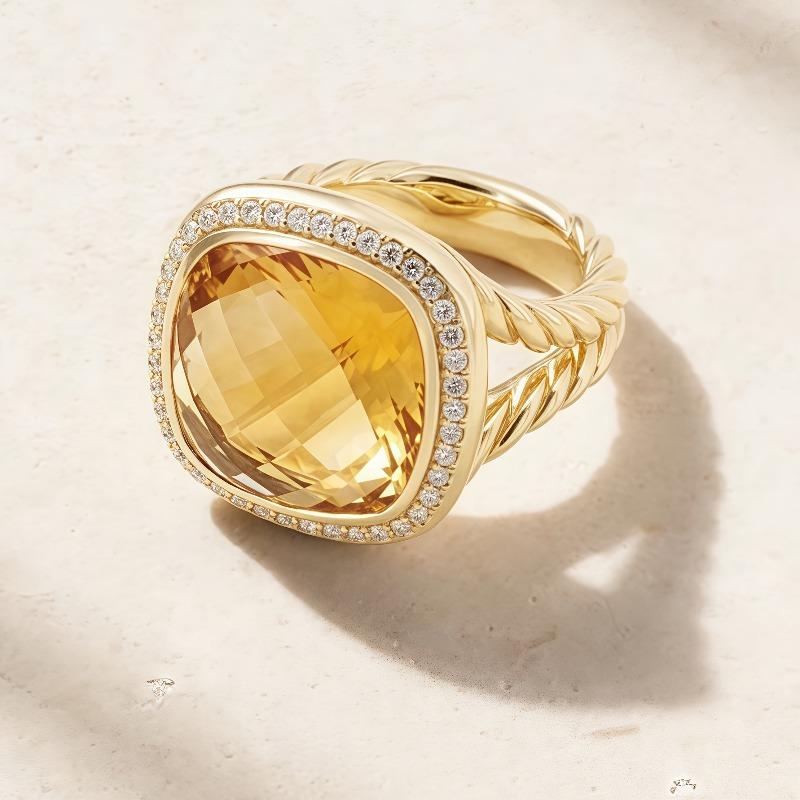 Luxurious Sparkling Bright Yellow Color Square Inlaid Zircon Ring, Suitable for Ladies  Banquets, Parties, Jewelry Gifts 7