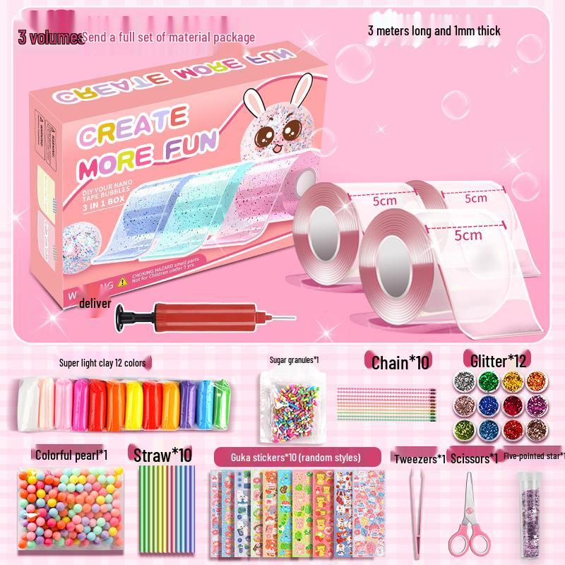 Nano Gel Squishy Toy Craft Kit - Double-Sided Tape & High Viscosity Bubble Blowing Set
