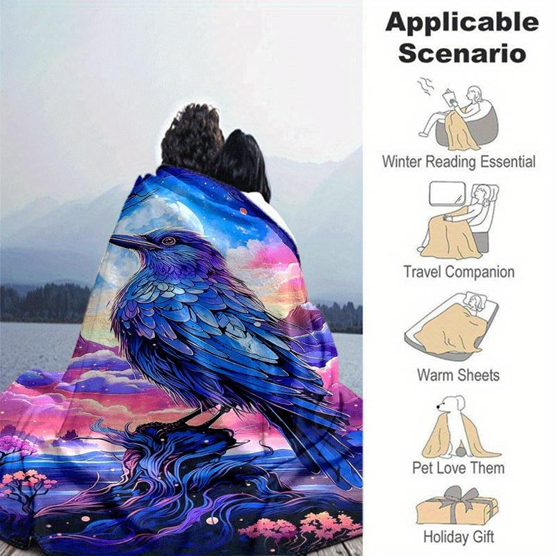 1pc Bird Printing Lightweight Flannel Blanket, Comfortable and Warm Blanket, for Camping Sofa Bed and Couch Office, Gift