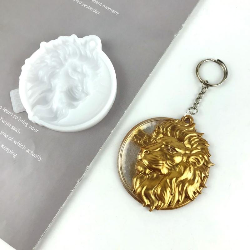 DIY Semi-stereoscopic Lionhead Keychain Silicone Epoxy Mold DIY Ornaments Pendant Crafting Mould for Valentines Gift