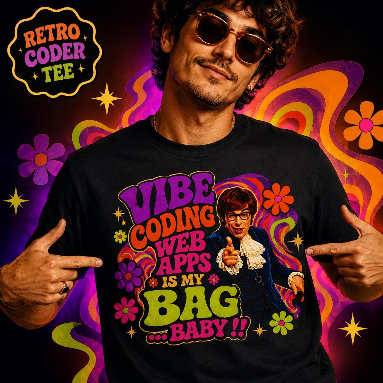 Vibe Coding Web Apps Is My Bag Baby Shirt, Retro Programmer Tee, Groovy Coder T shirt, Funny Web Developer Gift, Psychedelic Tech Tee S