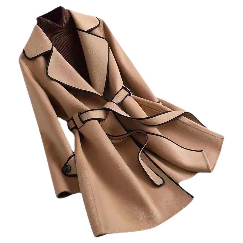Woolen Coat for Women, Fashionable Autumn and Winter Clothing for Small People, New Year's Style, Slimming, Mid-length Woolen Coat