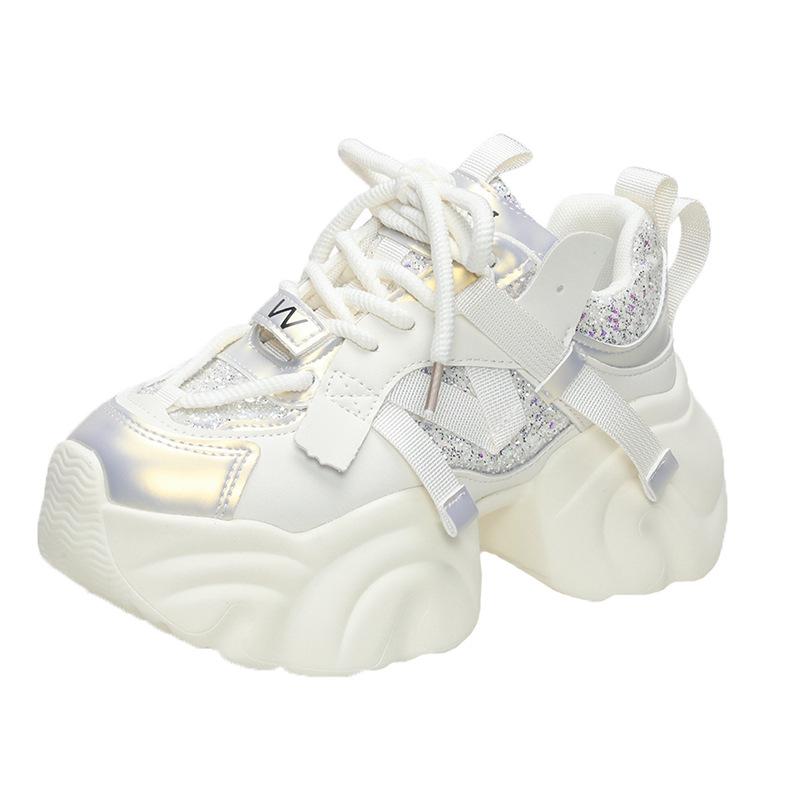 

Fashion Women s Spring Autumn Platform Sequin Sneakers Lace-up Chunky Heeled Casual Shoes for Woman Versatile Tennis Vulcanize Shoes 40
