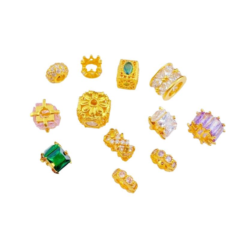 24K Gold Zircon Large Hole Spacer Beads - High Retention Copper Plated Barrel Flower Crown for DIY Bracelets