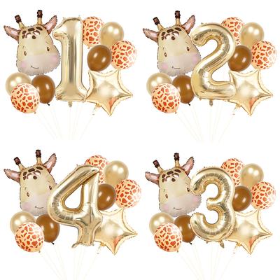 Cartoon Animal Giraffe Aluminum Film Balloon Platinum Digital Balloon Set Children'S Birthday Party Arrangement