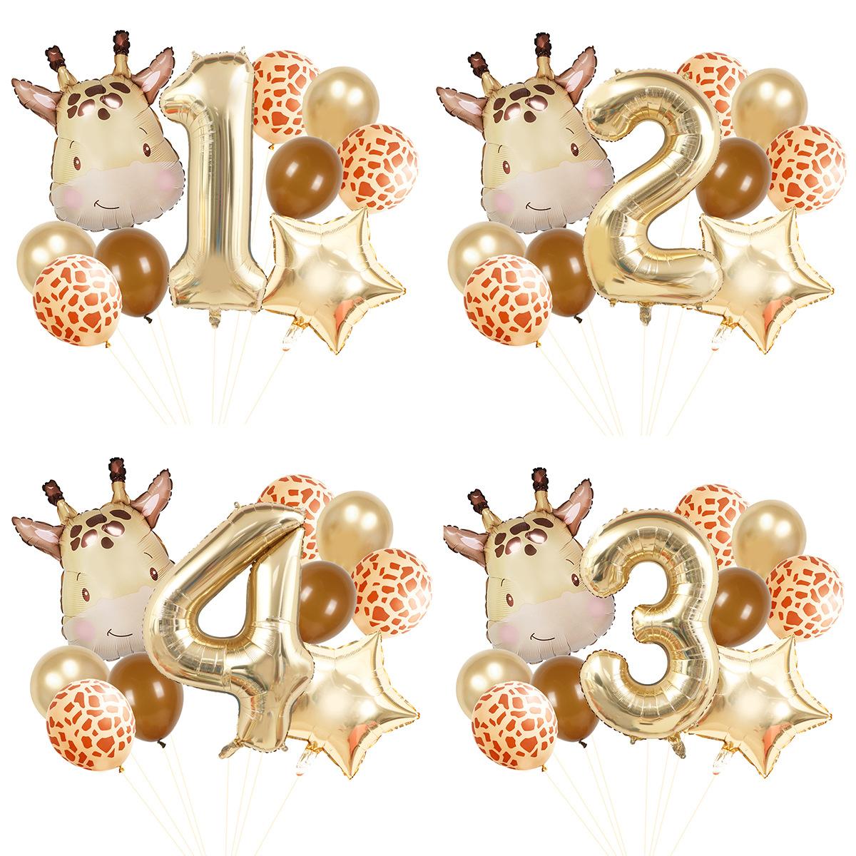 Ngs & Events Girls Cartoon Animal Giraffe Aluminum Film Balloon Platinum Digital Balloon Set Children's Birthday Party Arrangement Cm