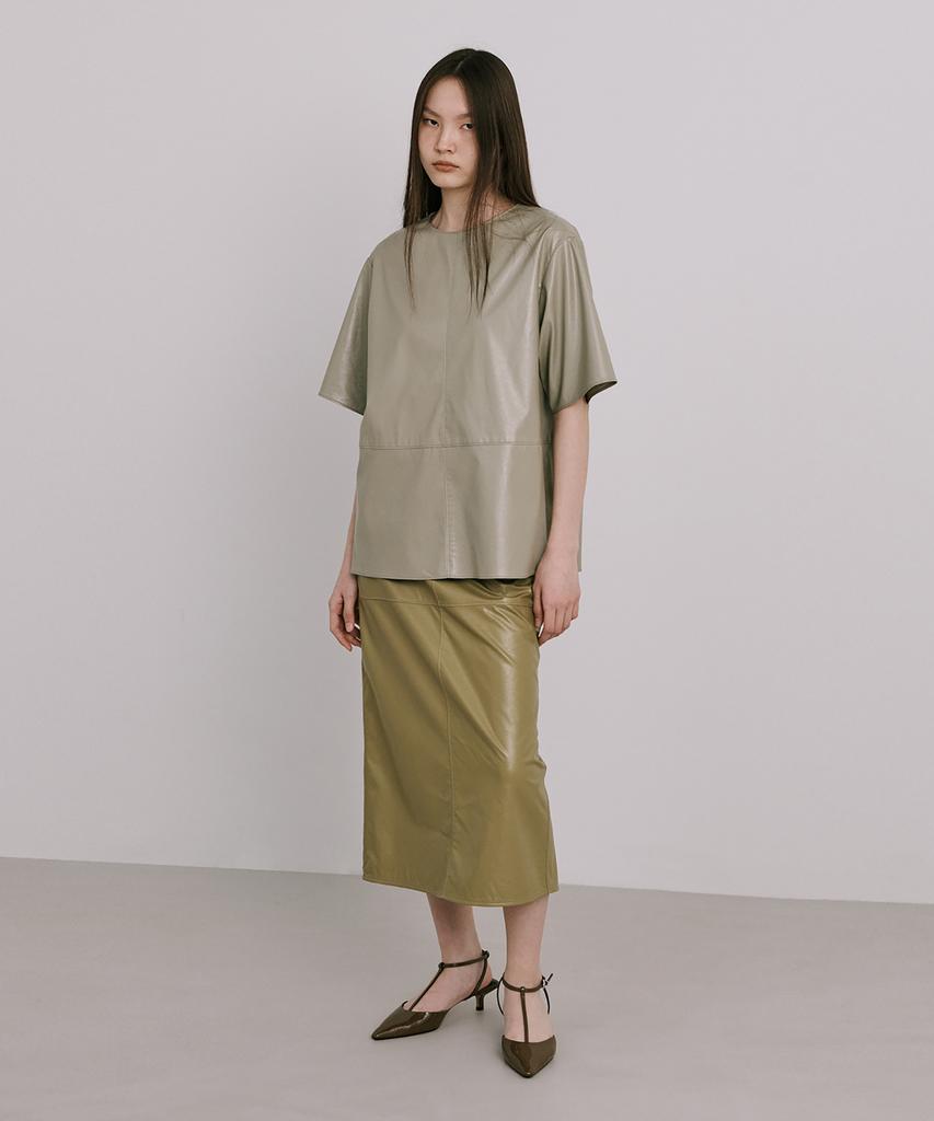 Bundercammer Fake Leather Skirt_Olive