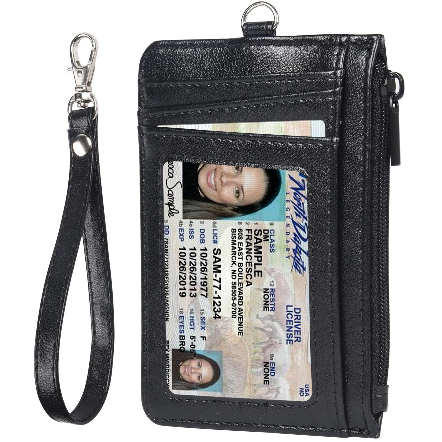 Multi-functional rfid zipper wallet PU leather multi-position zipper card case card holder work ID card holder чёрный