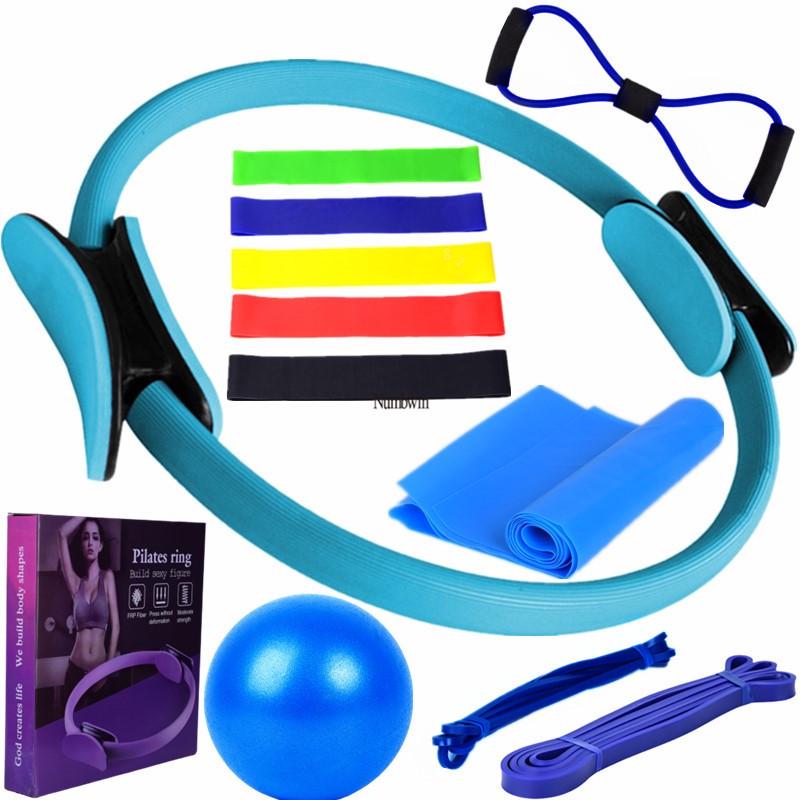 Zwölfteiliges Yoga-Widerstandsset: Elastische Bänder, Fitness Pilates Ring, Latex Bänder, Yogaball