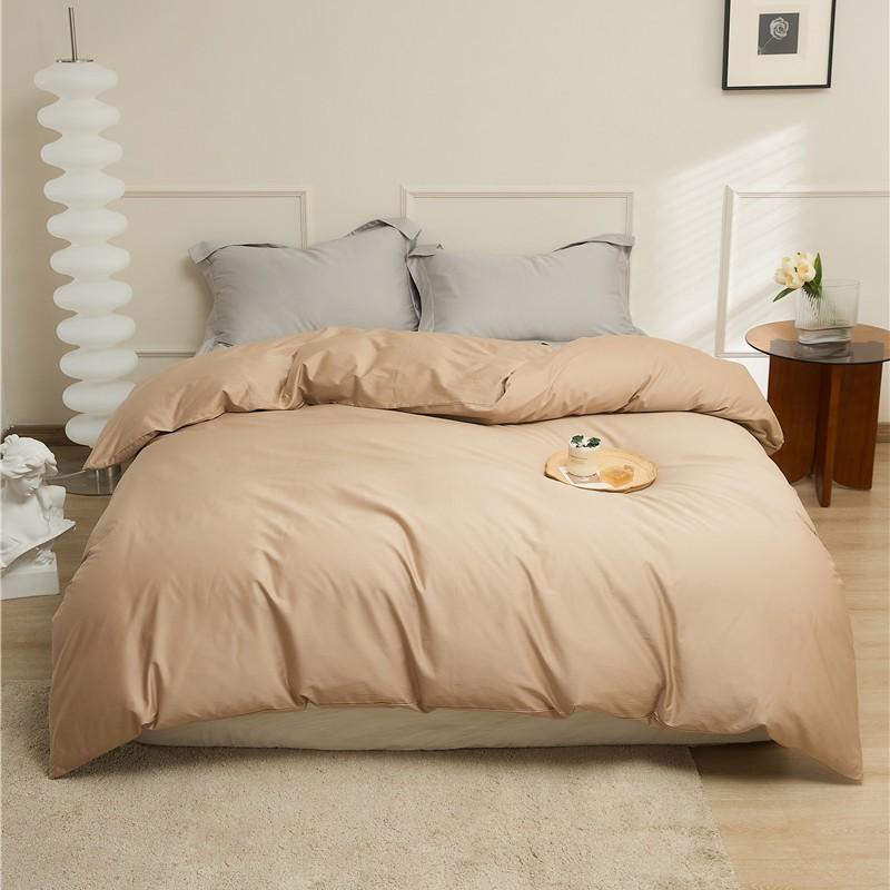 100S Egyptian Long Staple Cotton Bedding Set Pure Color Simple Design All Single Duvet Cover Pillowcase Fitted Sheet
