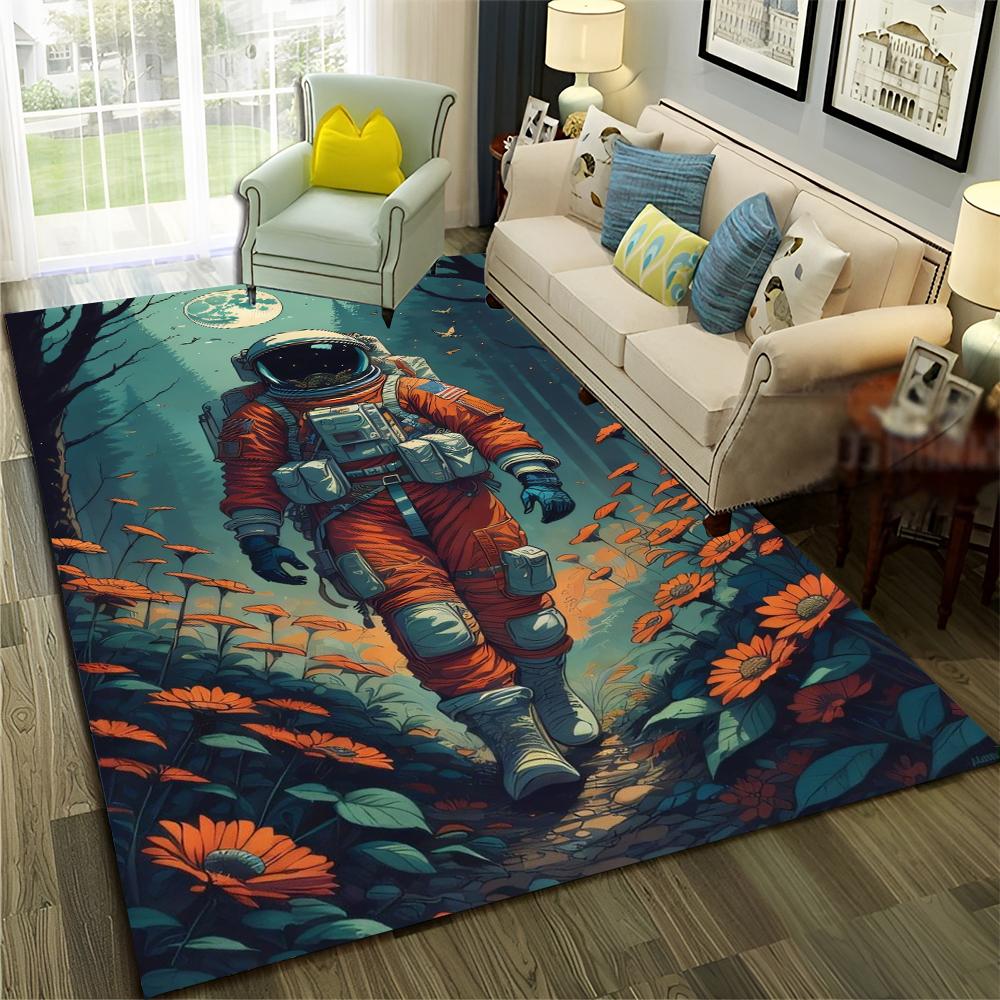 Astronaut Outer Space Planet Cartoon Carpet Rug for Home Living Room Bedroom Sofa Doormat Decor,Kid Area Rug Non-slip Floor Mat