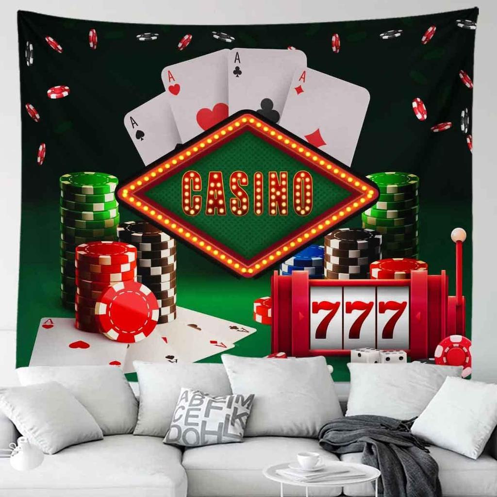Kasino TapiseriePokerové žetony Hrací karty Hazard Las Vegas Nástěnné závěsy Tapiserie pro Ložnici Obývací pokoj Kancelář Kolej Man Cave