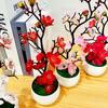 Simulation Plum Flower Pot Plant Artificial Plastic Fake Flowers Home Office Desktop Ornaments Wedding Party Background Decor