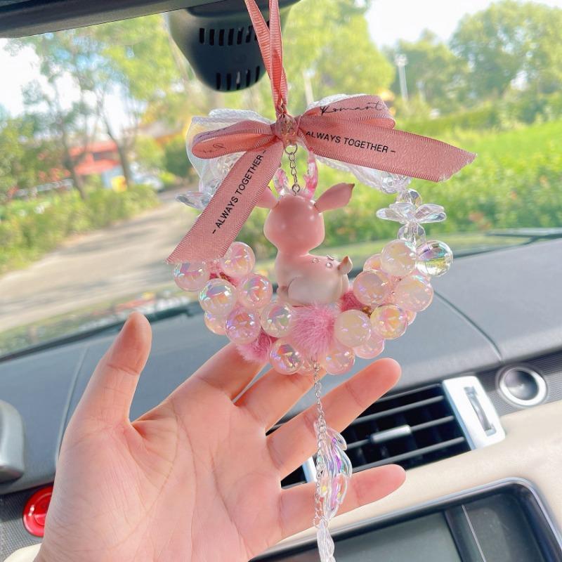 Pink Deer Car Rearview Mirror Hanging Pendant For Women