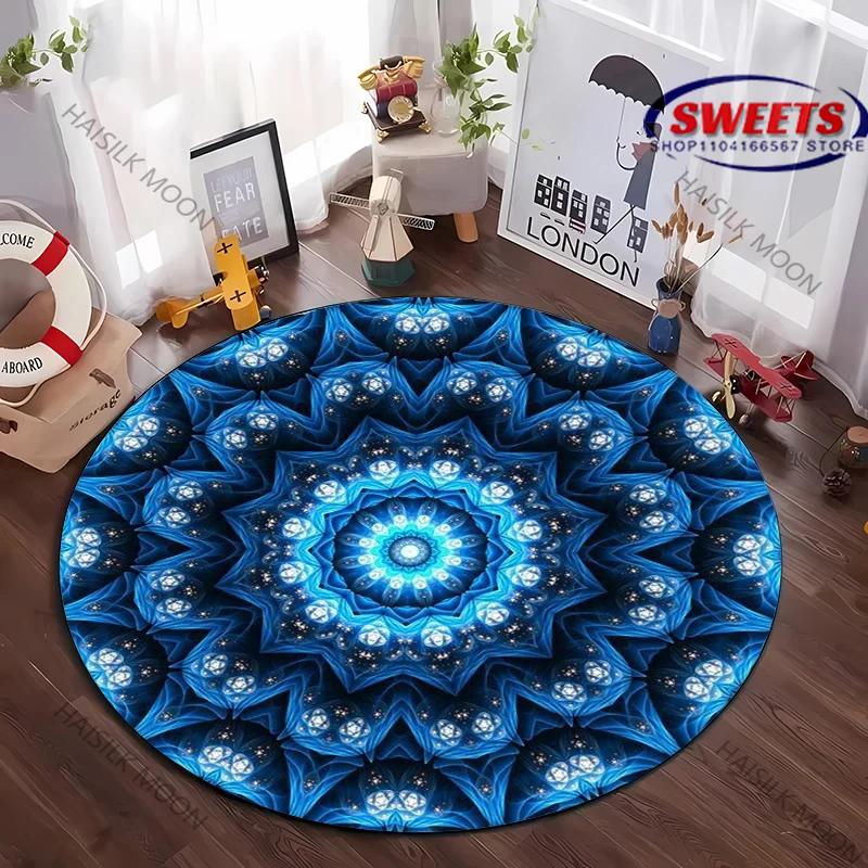 Kulový koberec Mandala s květinovým vzorem pro ložnici, obývací pokoj, pod pohovku, do kanceláře, moderní dekorativní rohožka, kobereček pod židli do počítačové místnosti, teplé luxusní dárky