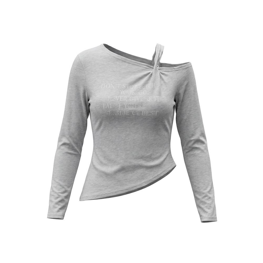 HeyHenry Women s One-Shoulder Long-Sleeve Slim-Fit Crop Top - Spring Collection Small хизер серый