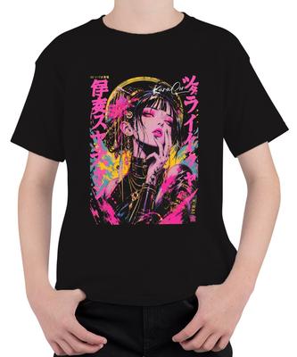 Anime Girl Japanese Manga Cyberpunk Streetwear Pink Japan Otaku Kids T-Shirt
