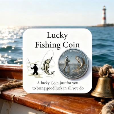 Lucky Fishing Coin with Card Engraved Fisherman Catching Big Fish Collectible Coin Good Luck Charm for Fishing Enthusiast Keepsake Token for Anglers