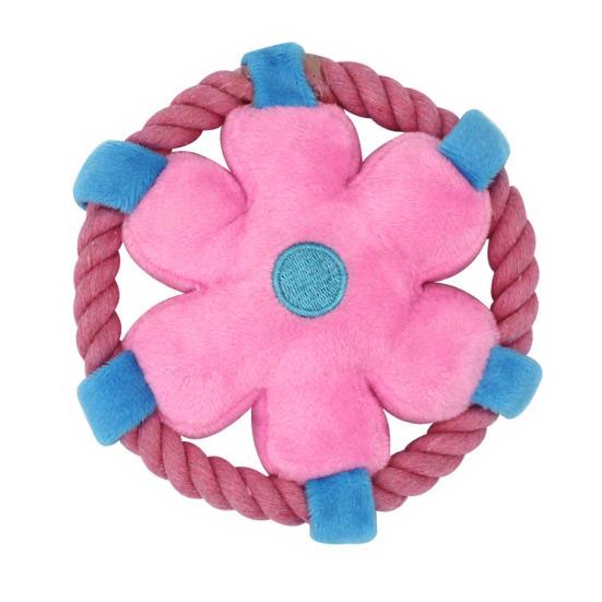 

Plush Dog Flying Disc Squeaky Flower Dog Chew Toy with Rope Circle Interactive Fetch Toy for Large Small Dogs розовый