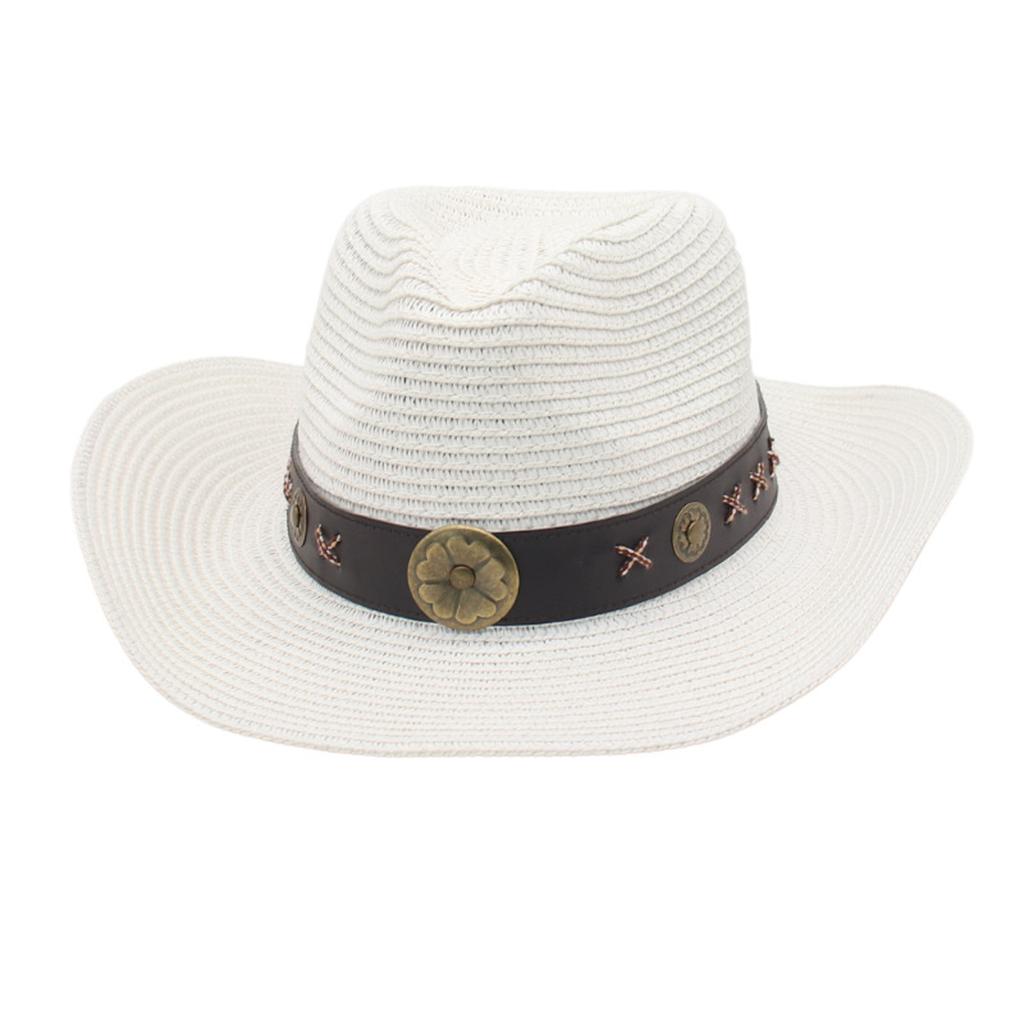 Decorative Clover Belt Jazz Hats Women Men Summer Straw Hat Beach Holiday Sun Cap Western Style Cowgirl Hat
