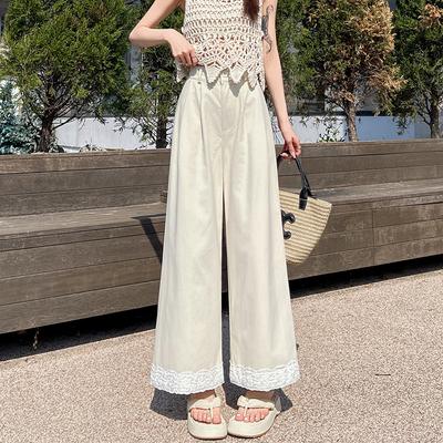 Women's Lace Washing Cotton Wide Leg Pants for Women In Summer New High Waist Loose Casual Straight Pants