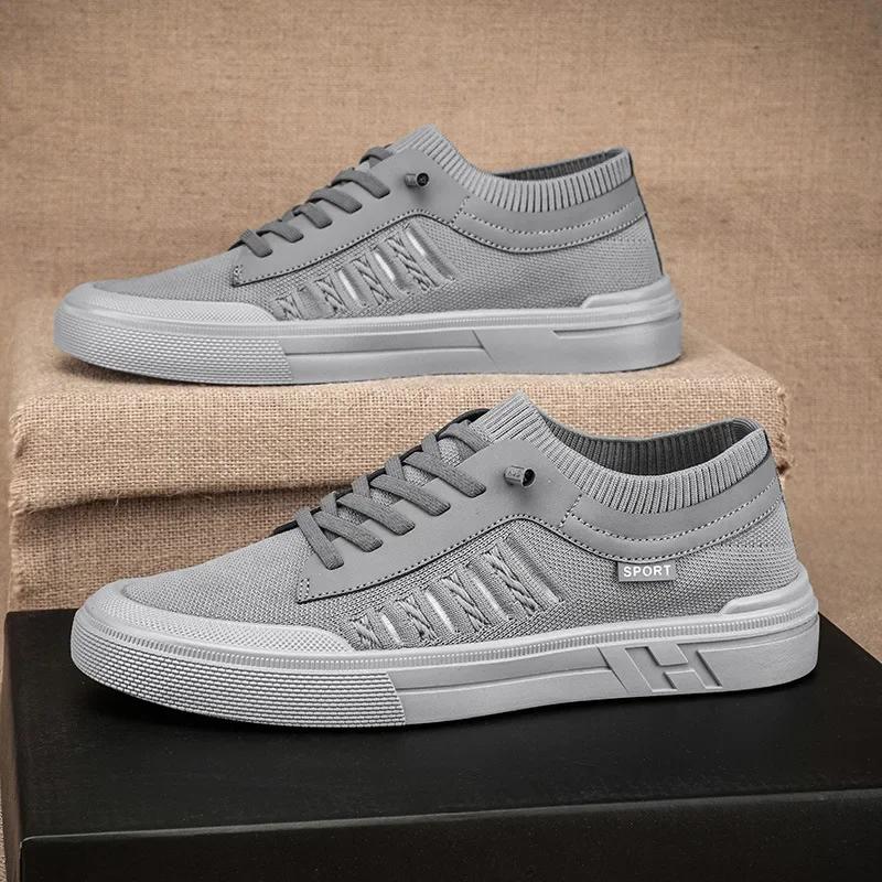 

Summer Non-slip Flats Zapatillas Para Hombres Casual Sneakers Men Breathable Loafers Lightweight Round Head Solid Colour Casual 44 серый