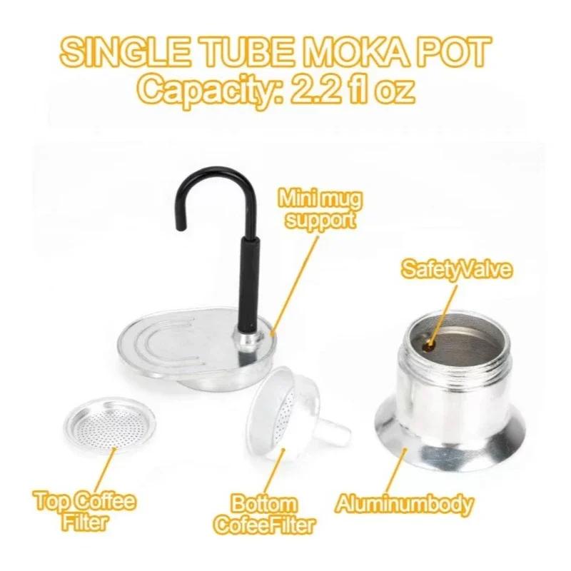 50ML Mini Single Tube Moka Pot Aluminum 1 Cup Coffee Pot Espresso Utensils Italian Coffee Maker Barista Tool Kitchen Coffeeware