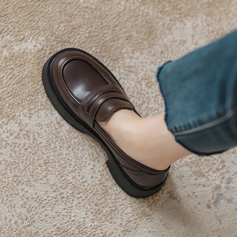 

Кожаные туфли на платформе женские однопедальные черные туфли в британском стиле маленькие кожаные туфли 37