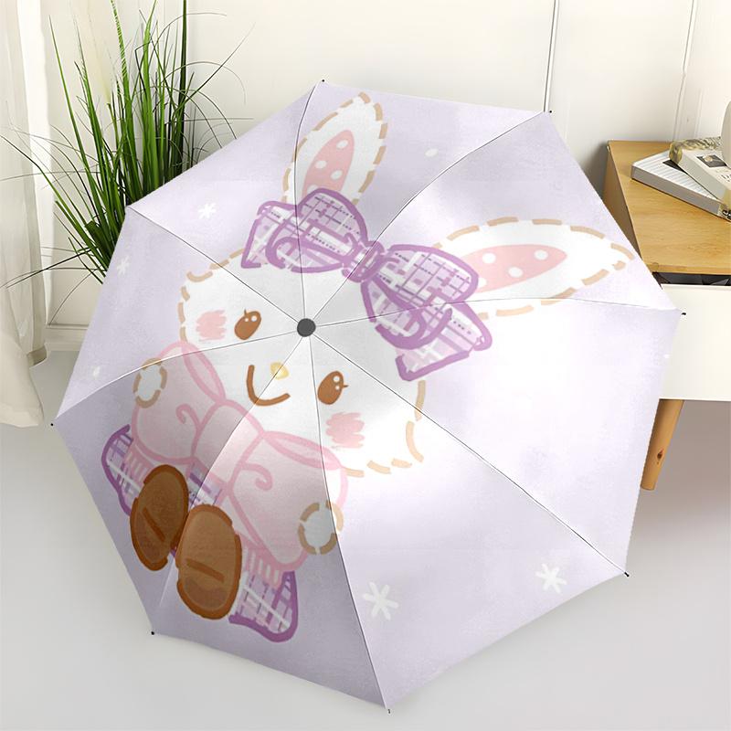 

1pc Plaid Bowknot Bunny Umbrella: Automatic Opening & Closing, Foldable Design, Outdoor Use, Festive Gift for Fans, Travelers, Everyday Use.T095