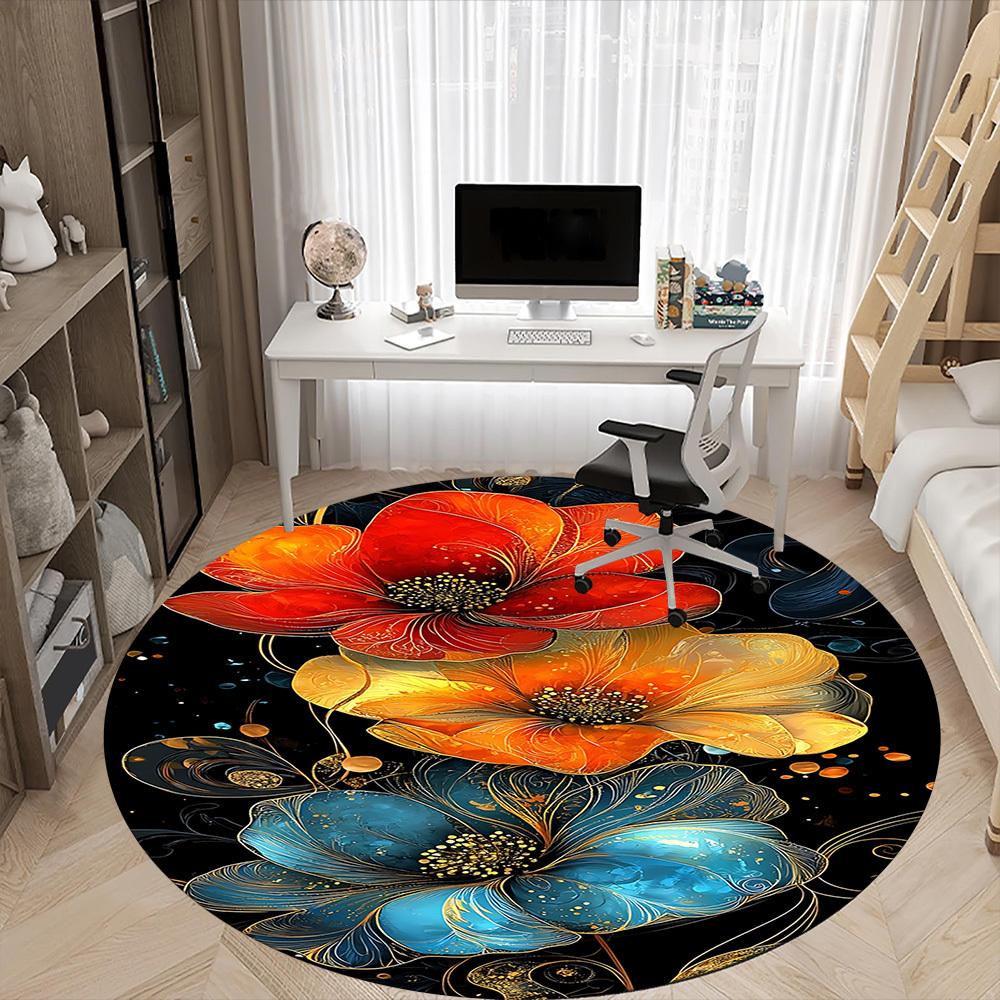 1pc Floral Fantasy Office Round Area Rug, Indoor Mat Suitable ForOffice, Under Office Chairs Bedroom Living Room Home Decor, Room Deco  D088