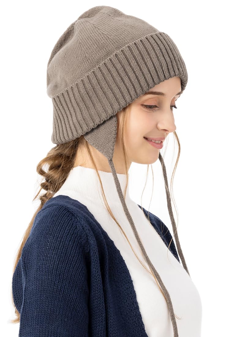 

Шапка-пилот вязаная свободная большая вязаная для холодной погоды единый размер мокко Loo&c женская шапка, посадка, размер, наушники, защита, осень/зима, унисекс, мужская шапка,