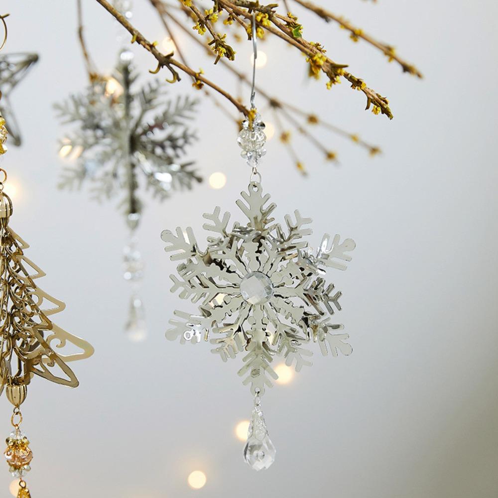 Iron 3D Christmas Snowflakes Pendant Three-dimensional Glitter Christmas Tree Hanging Ornaments Reusable Plating Gold/Silver