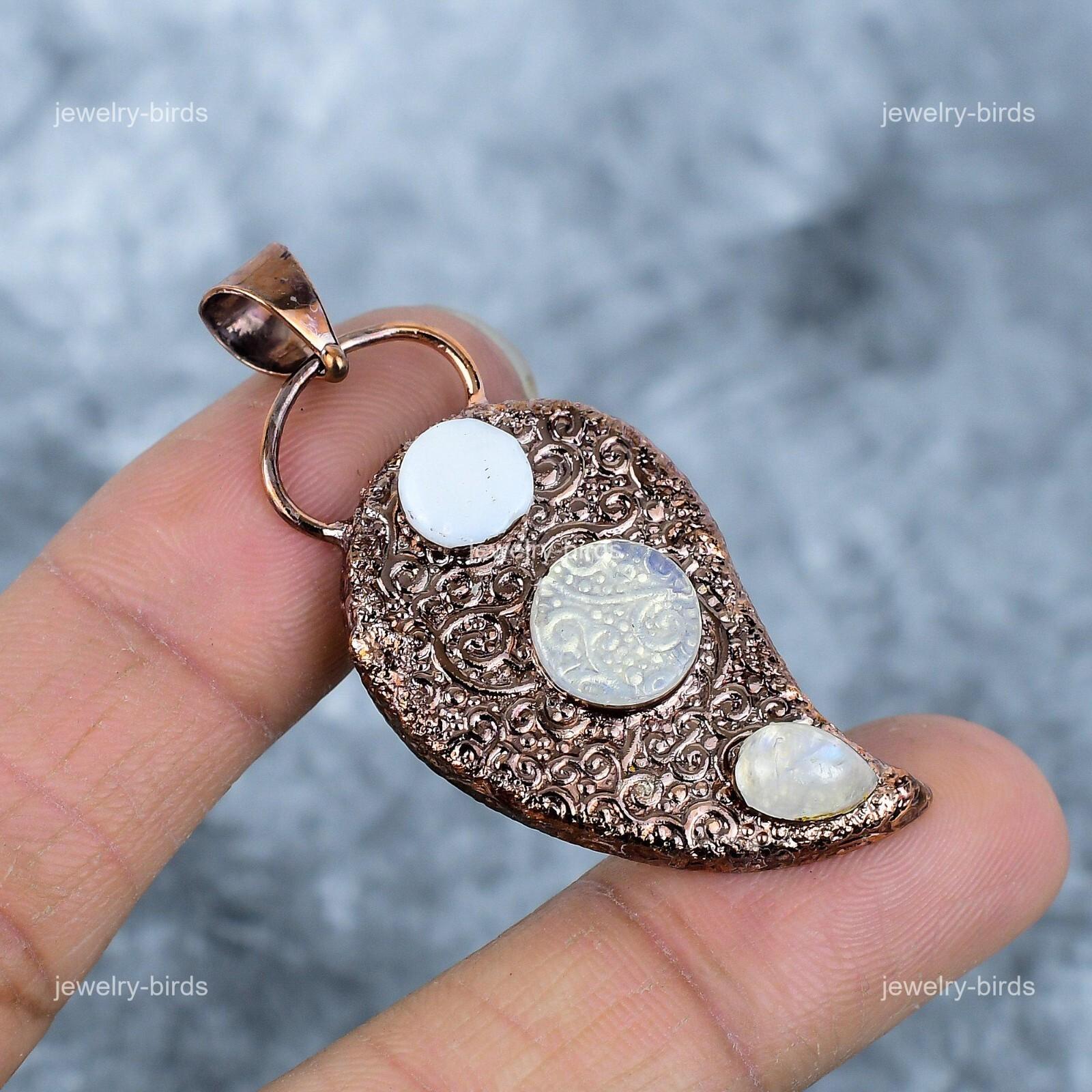

Round Natural Moonstone Copper Unique Electroformed Engagement Pendant Jewelry VP-38
