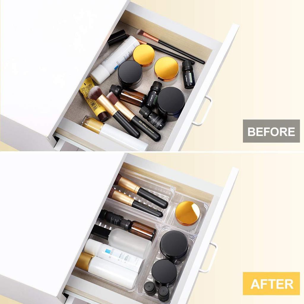 16pcs Drawer Organizer Set Transparent Office Desk Drawer Dividers Trays Dresser Storage Bins Separation Box