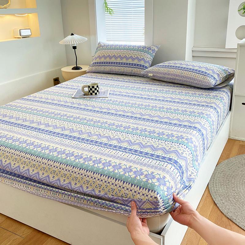 Printed Coarse Cloth Non-Slip Single Bed Sheet Set with Mattress Protector